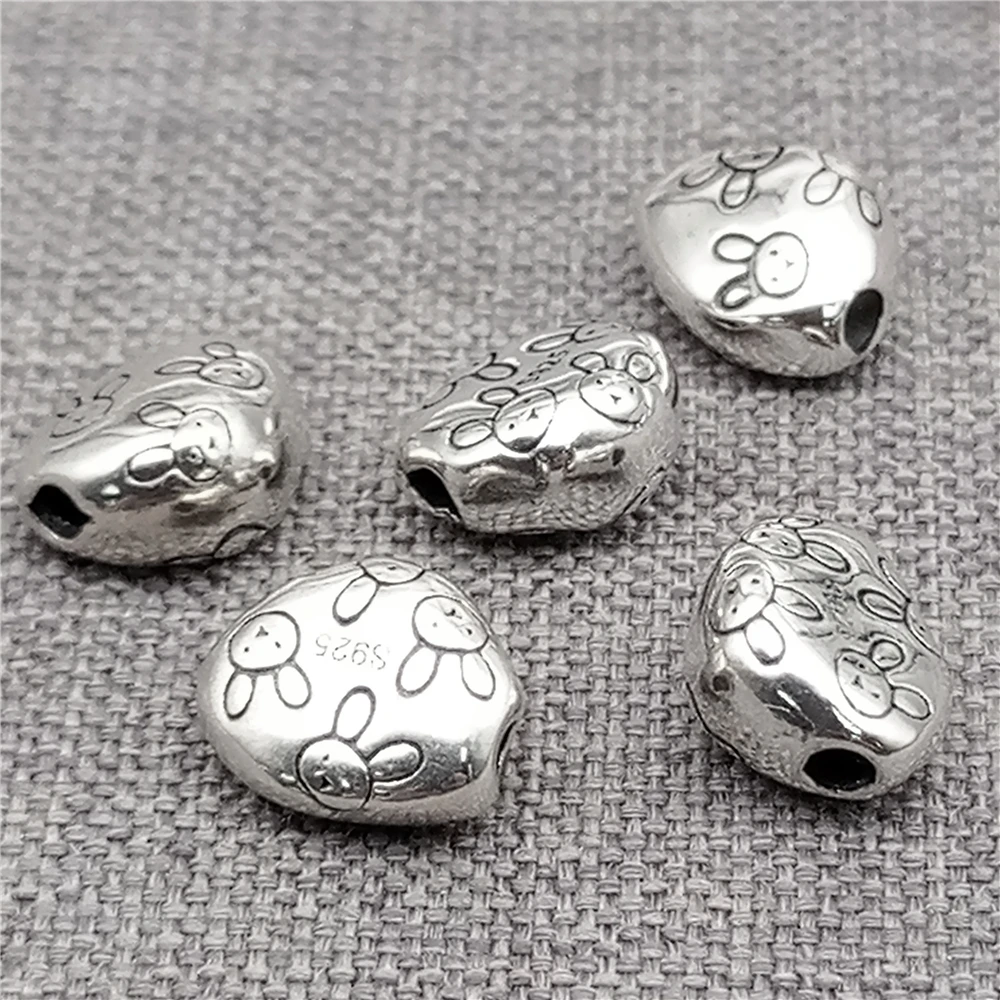 4 Sterling Silver Bunny Beads 925 Silver Rabbit Bean Bead for Easter Bracelet Necklace