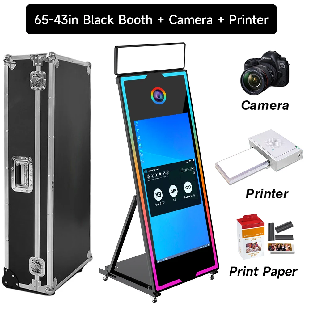 Cabina Fotografica Magic Mirror 21,5" | Touch Screen Con Cornice RGB | Stampante E Social Sharing Per Matrimoni Ed Eventi