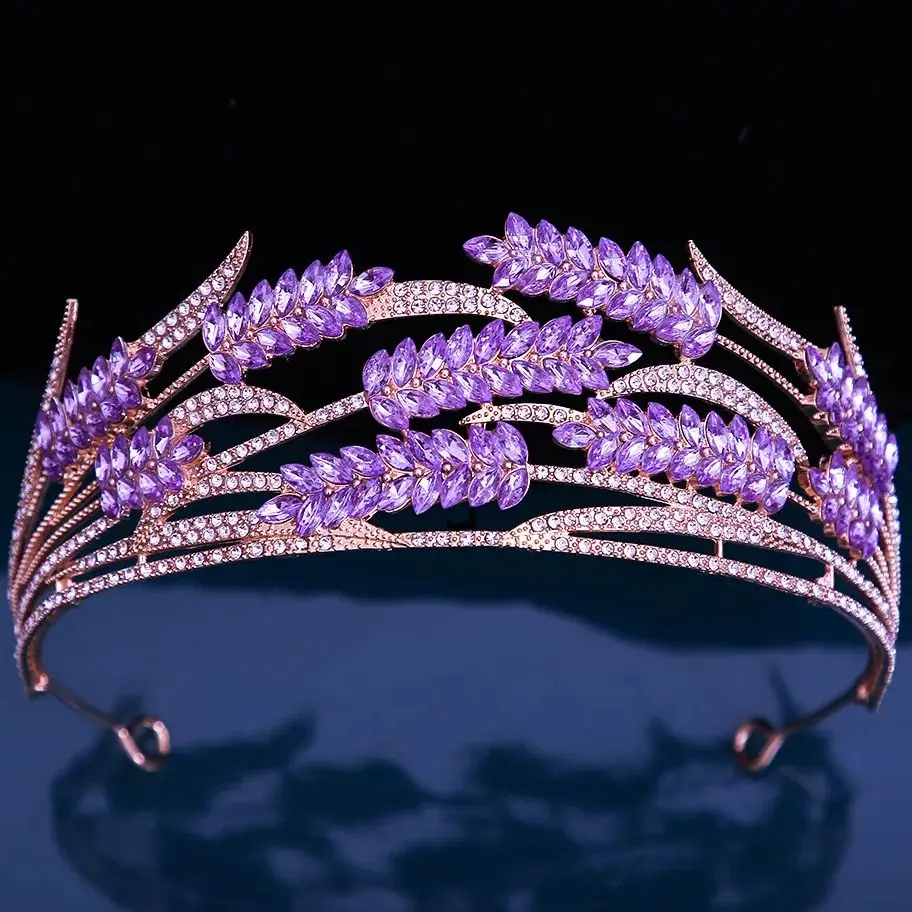 DIEZI Baroque Luxury Purple Green Red Crystal Crown Women Girls Wedding Elegant Luxury Princess Tiara Party Hair Dress Jewelry