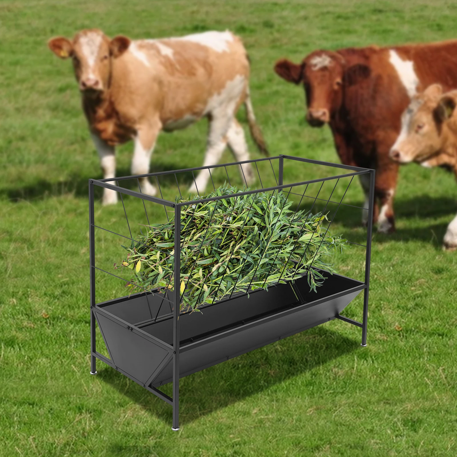 Pasture Hay Feeder, Heavy Duty 2-in-1 Livestock Feeder, Large-Capacity Hay Feeder