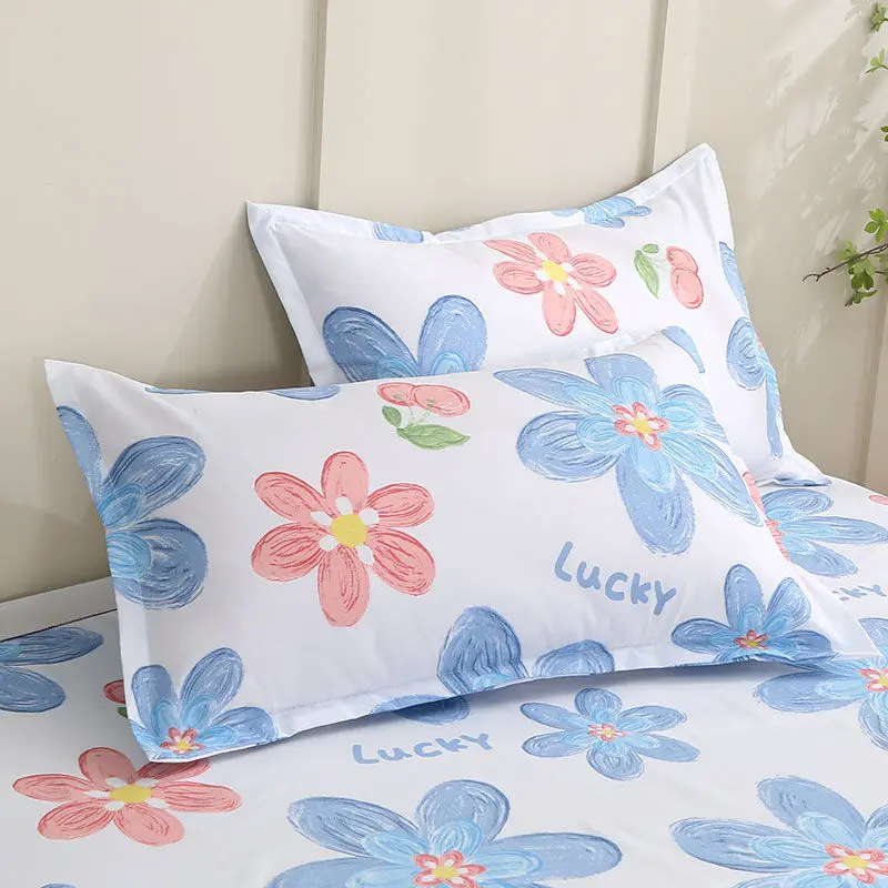 Floral Print Pillowcase Set of 2 - 100% Breathable Cotton with Envelope Closure for Dorm & Adult Bedding