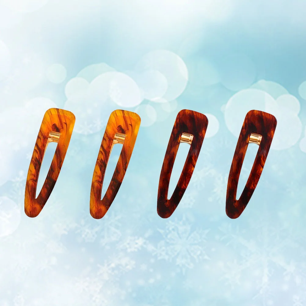 

4 Pcs Hair Barrettes Amber Hairpin Water Droplets Clip Women Leopard Print Tortoiseshell Miss