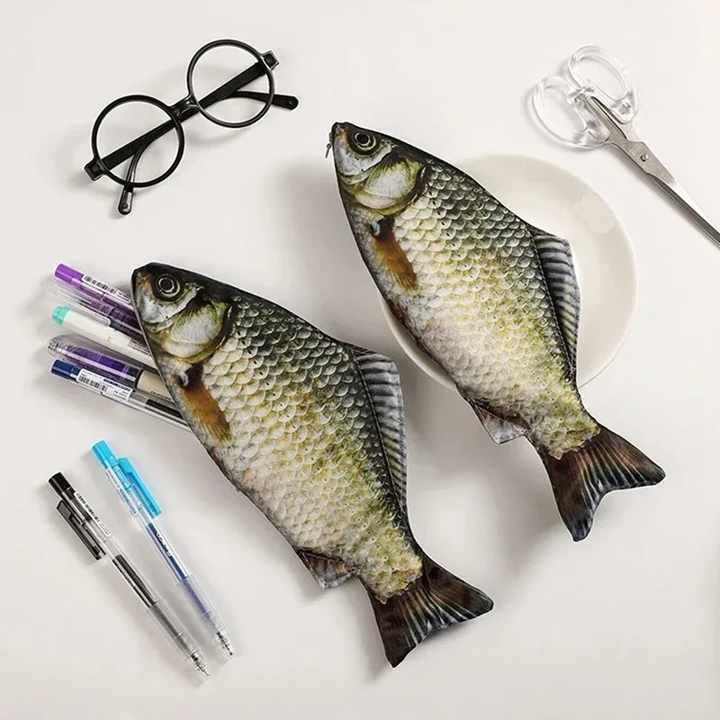 

1/2 Pcs Cute Fish-Shaped Pen Pouch Crucian Carp Design Pencil Case Student Fun Stationery Pen Storage Box