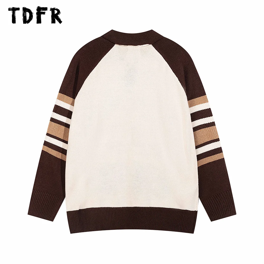 Puppy Jacquard Sweater Mens Spliced Retro Casual Loose Long Sleeve Lapel Knitted Pullover Men