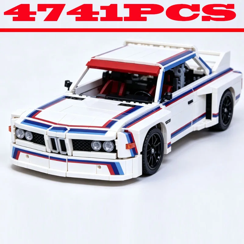 4741 Teile Weißes Retro-Rennwagen-Bausatz-Modell, Maßstab 1:8 Vintage-Rennwagen DIY-Montage-Baustein-Sammlerstück