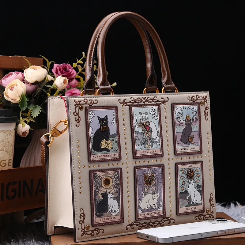 Rivet Cat Tarot Card Handbag ElvenCat  New Arrival Premium Luxury Embroidered Large Capacity Single Shoulder Crossbody Tote Bag