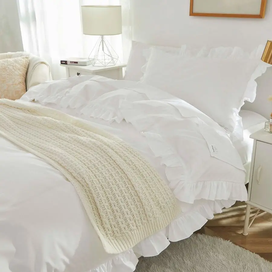 

Kids Duvet Cover Twin Twin XL Size,100 Organic Cotton 2pcs Girl Bedding Duvet Cover Set, Ruffled Fringe Solid Color Soft Breatha