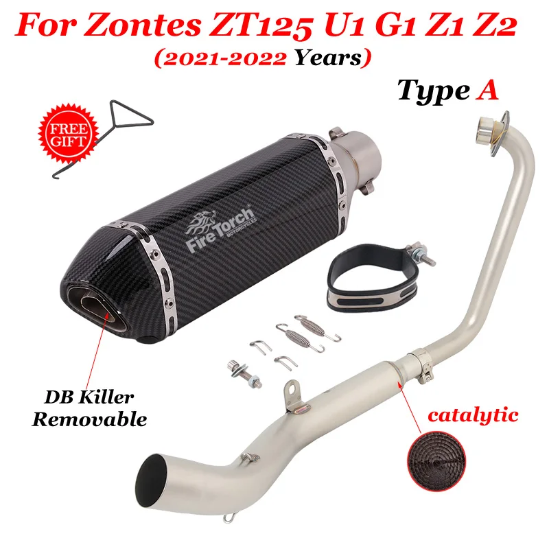 Slip On For Zontes ZT125 U1 G1 Z1 Z2 2021 2022 Motorcycle Exhaust System Modify Link Pipe 51mm Moto Scooter Muffler DB Killer