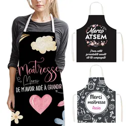 Super Atsem Merci Maitresse Cooking Aprons Teacher's Day Graduation Gift Kids Bib Women Baking Apron Household Cleaning Tools