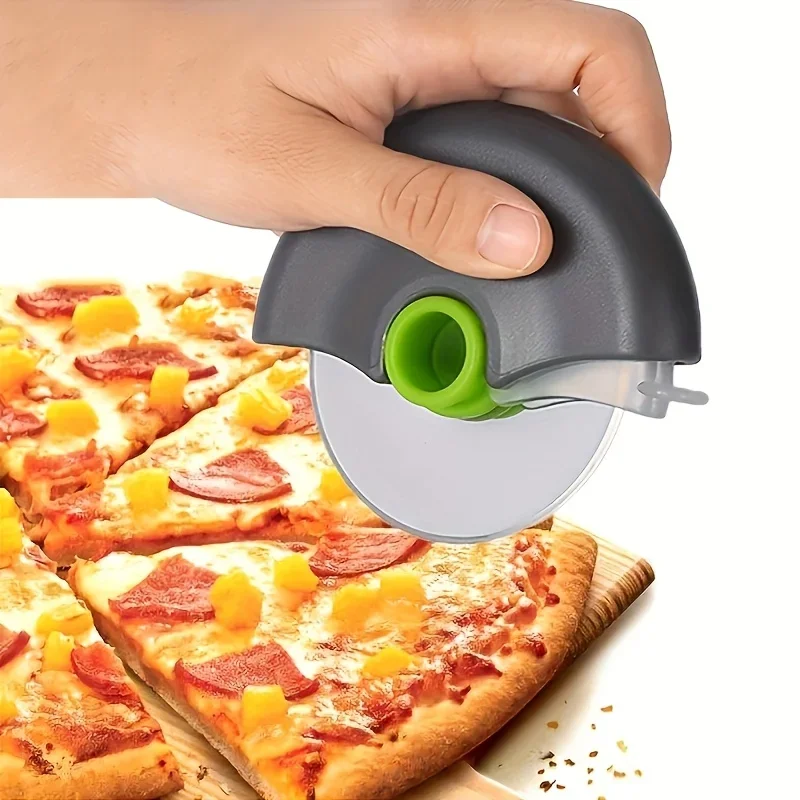 1pc A Stainless Steel Pizza Cutter with a Safety Cover - Ideal for Slicing Pizzas, Cakes, And Bread - a Durable Kitchen Tool.