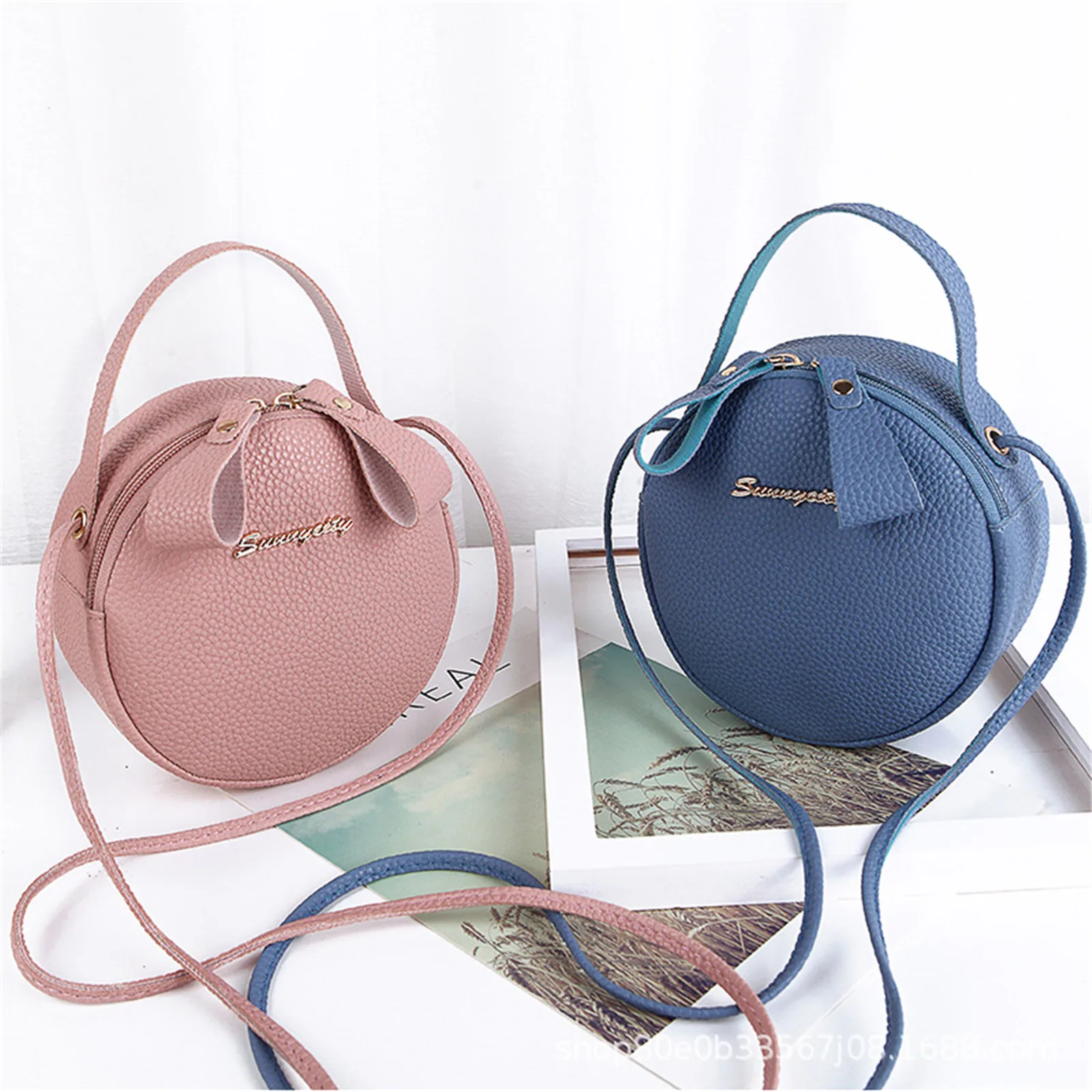 Women\'s Shoulder Bags Lychee Pattern Small Round Bag Crossbody Bags Mini Messenger Wallets Fashion Ladies Leather Handbags Tote