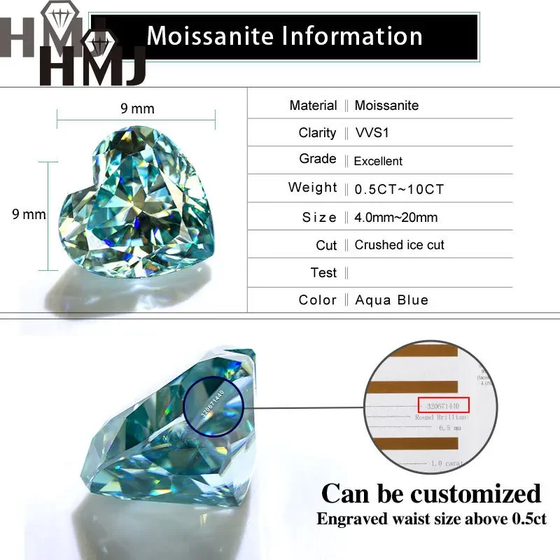 Aqua Blue Moissanite Heart cut 1ct Diamond  GRA for Jewelry Color Lab Grown   diy  charms  jewelry making