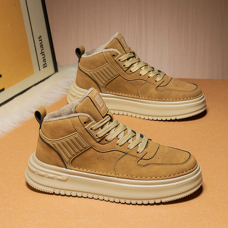 

Winter Men's Short Cotton Boots Lace Up Trendy cotton Warm Men's Snow Boots British High-top Men Shoes Ankle Boots Botas Hombre