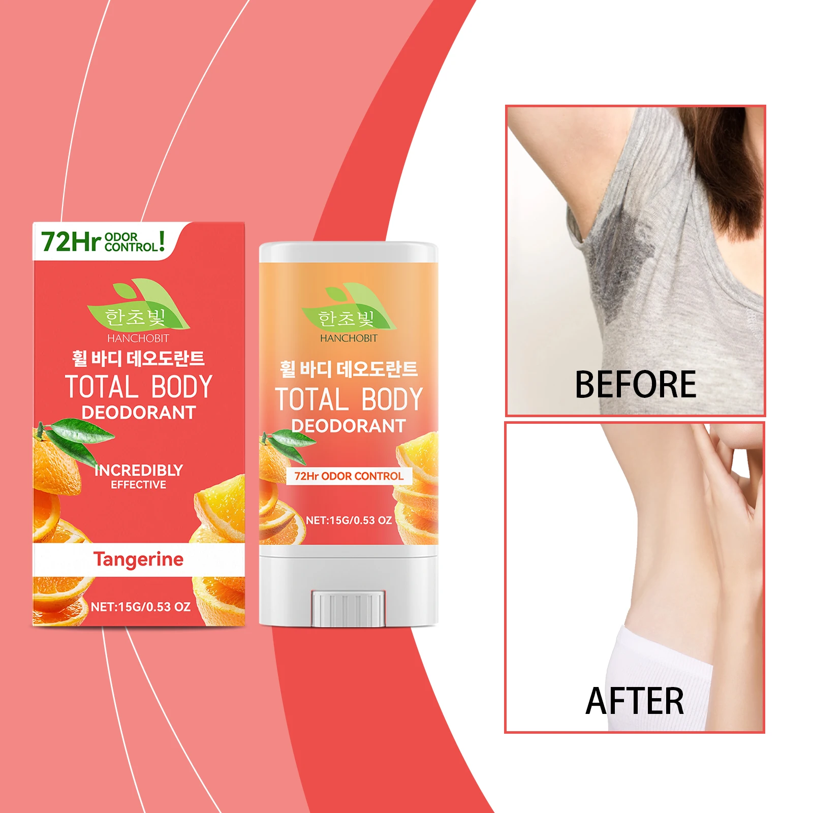 토탈 바디 데오도란트 – 72시간 냄새 조절, 천연 귤 향, 알루미늄 프리 및 잔인성 프리(0.53온스)"