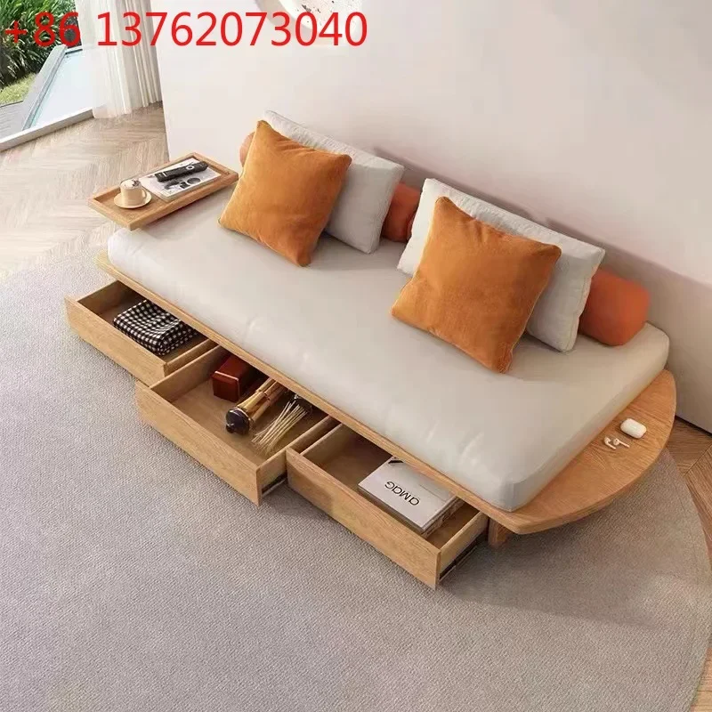 Japanese log-style fabric sofa living room small drawer storage double seat