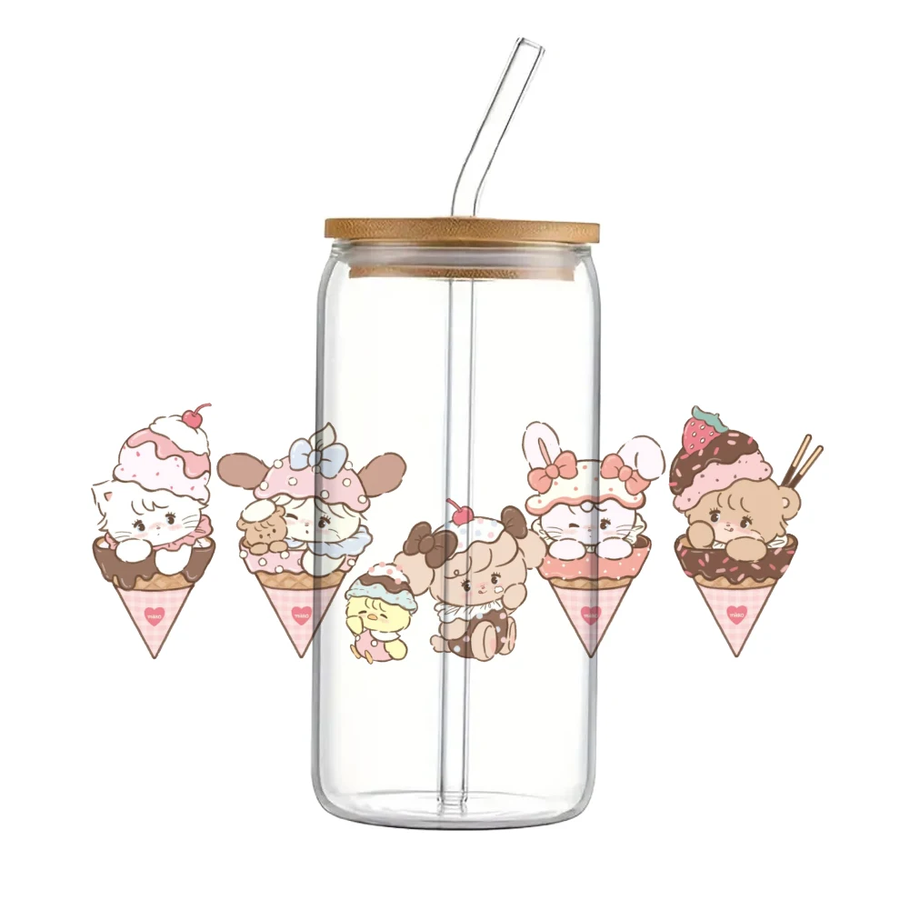 Japanische Serie Cartoon rosa süß für Libbey 16oz Dose Glas 3d wasserdicht UV Dtf Kaffee kann Libbey Glas Wrap einwickeln