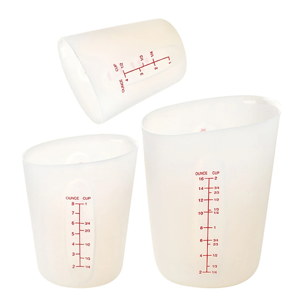 

3Pcs Silicone Measuring Cups Heatresistant Multifunctional Baking Cooking Milk Pitcher Clear Scale Easy Clean Measuring Cups