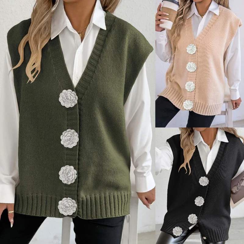 سترة صوفية نسائية كبيرة الحجم بأزرار لؤلؤية - سترة محبوكة ناعمة مفتوحة من الأمام للطبقات غير الرسمية #2