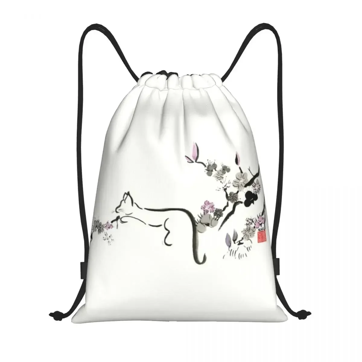 Custom Cat In Cherry Blossom Tree Drawstring Backpack Bags Women Men Lightweight Kitten Gym Sports Sackpack Sacks for Yoga