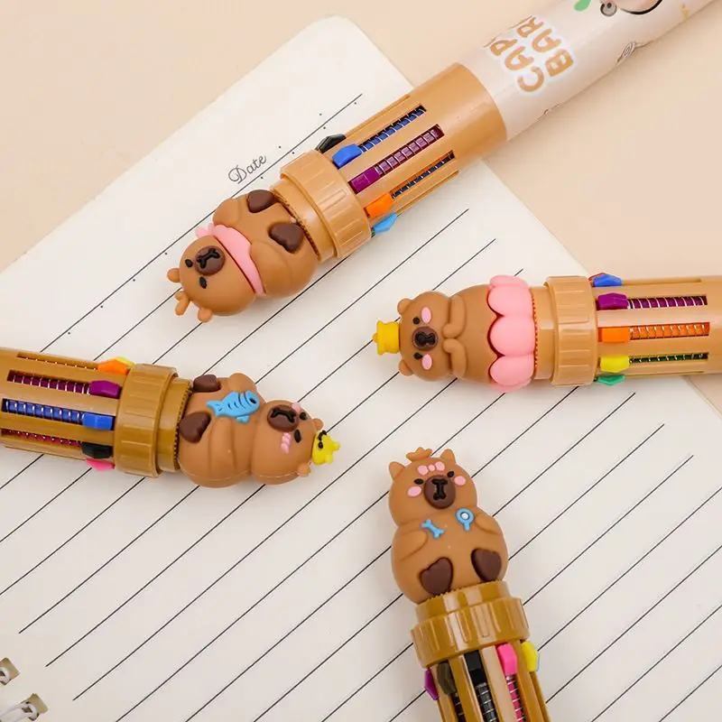 1/2/3Pcs Cute Capibala multicolor ballpoint pen forstudents ten colors cartoon color neutral pen