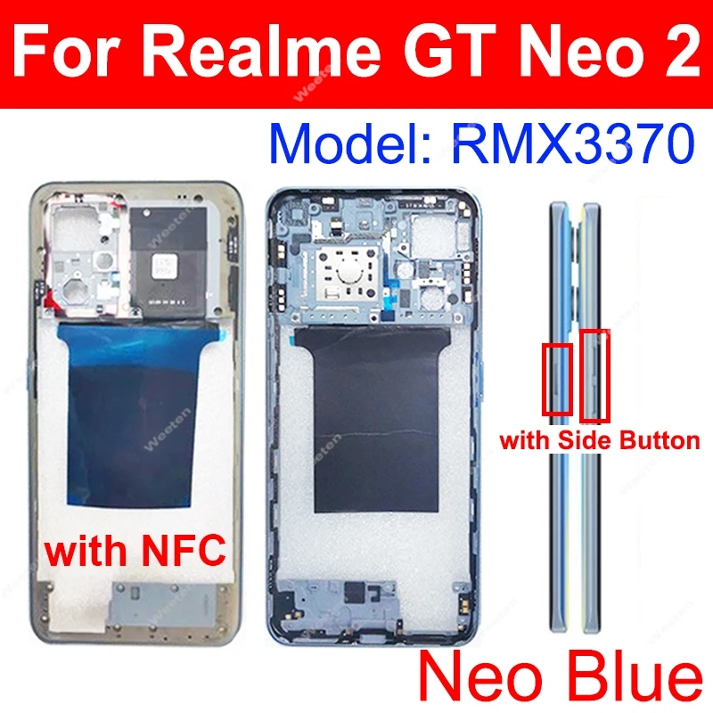 Realme GT NEO 2 2T Neo 3 GT Neo 플래시 5G 중간 프레임 하우징 중간 프레임 홀더(사이드 버튼 부품 포함)