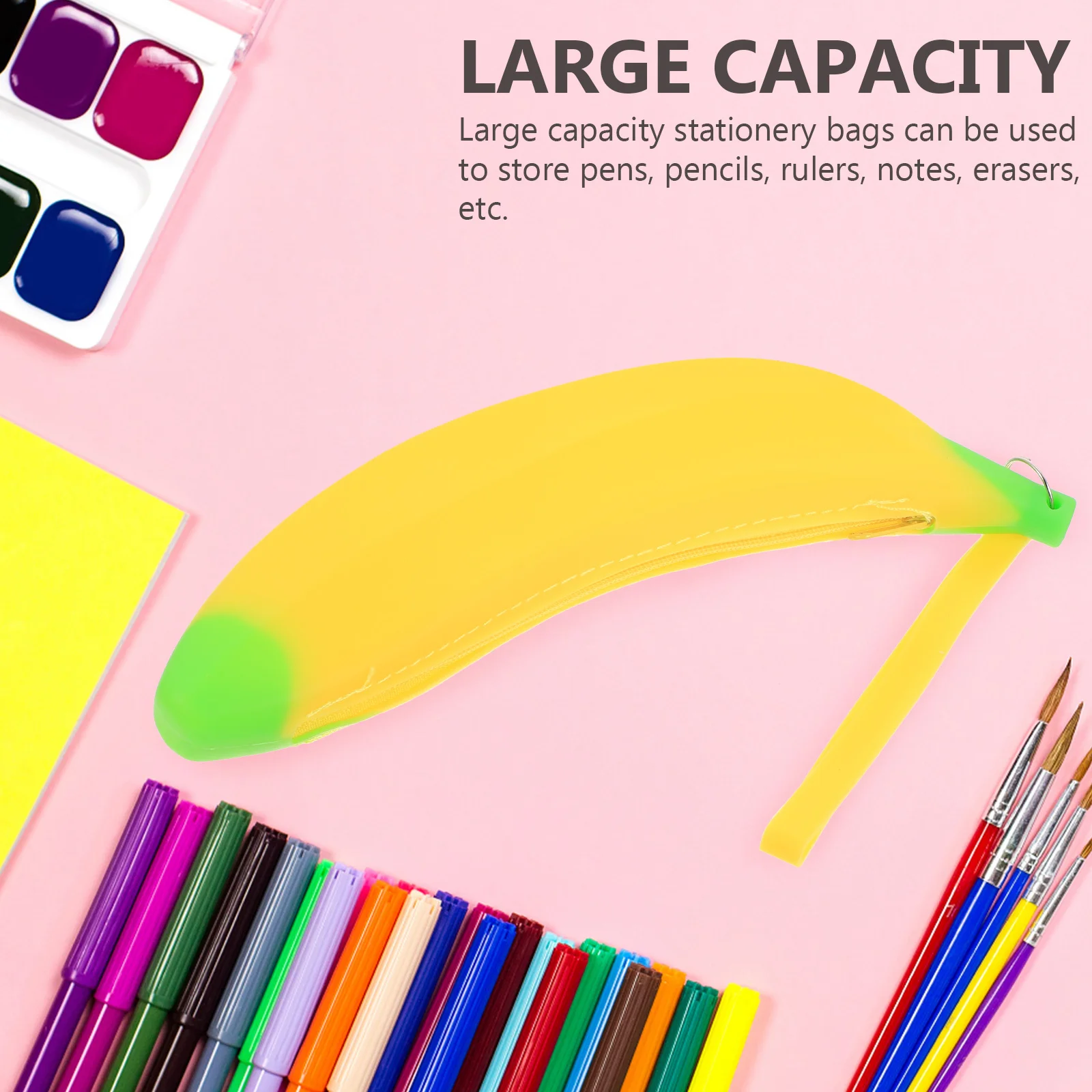 

2Pcs Banana Silicone Pencil Case Soft Pen Bag Large Capacity Pencil Pouches Stationery Holder Student Gift