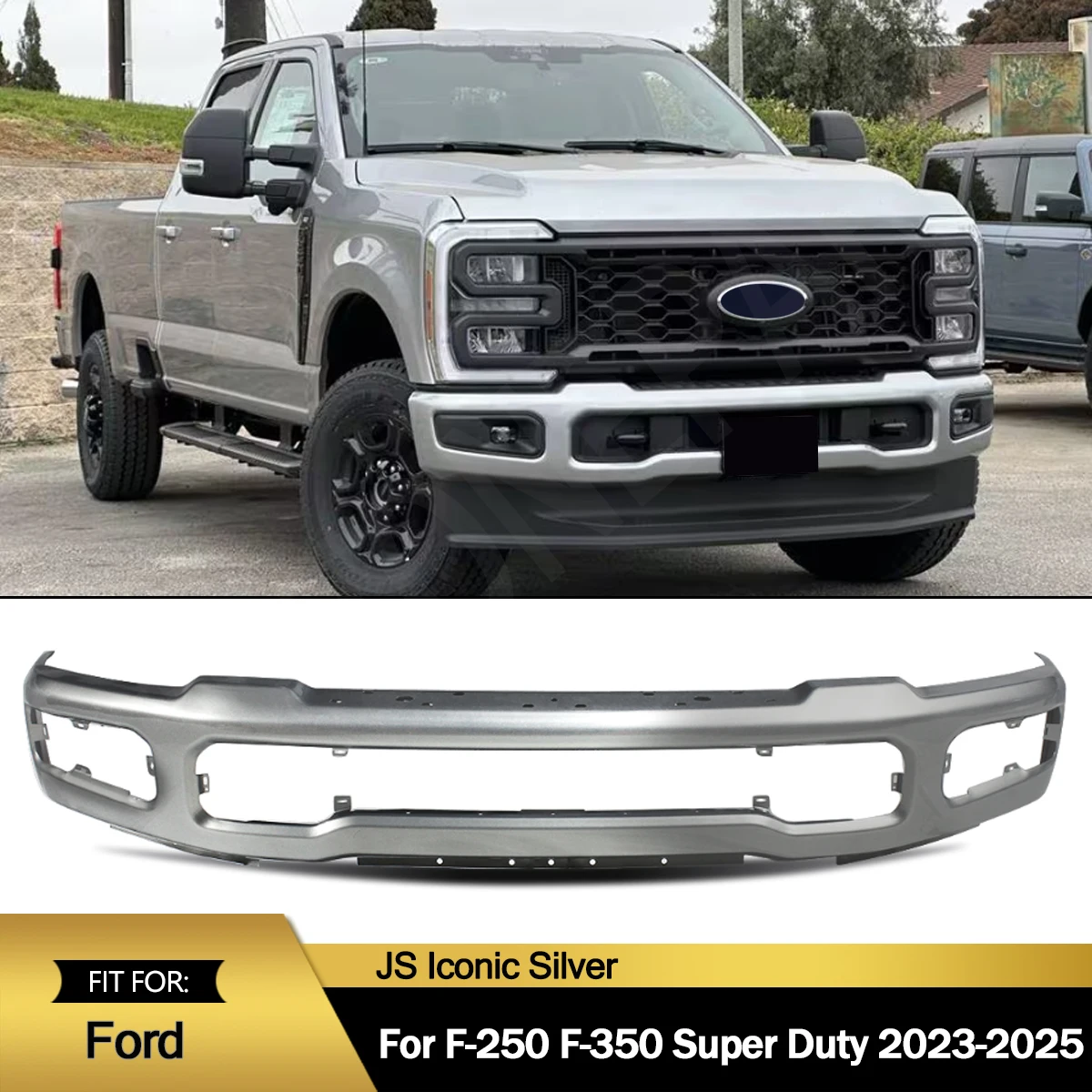 

JS Iconic Silver Steel Front Bumper Face Bar For 2023 2024 2025 Ford F250 F350 F450 F550 Front Bumper Guard Assembly Magickit