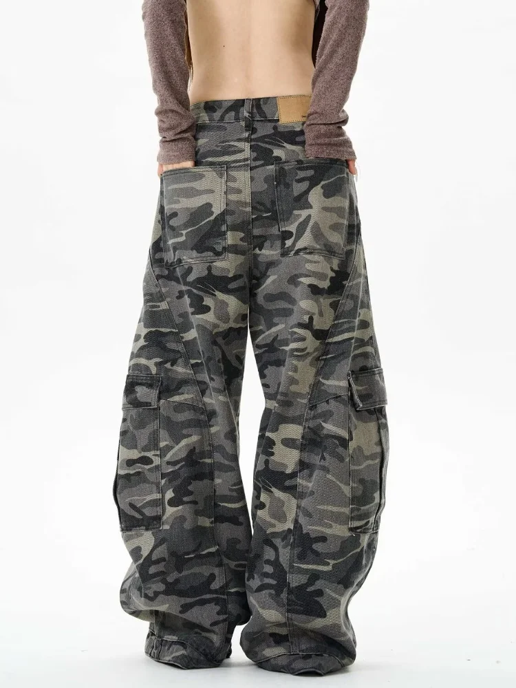 2025 Trashy Y2K ملابس الشارع الشهير سراويل جينز فضفاضة مموهة للنساء 90S ملابس عتيقة ملابس داخلية واسعة الساق سراويل نسائية