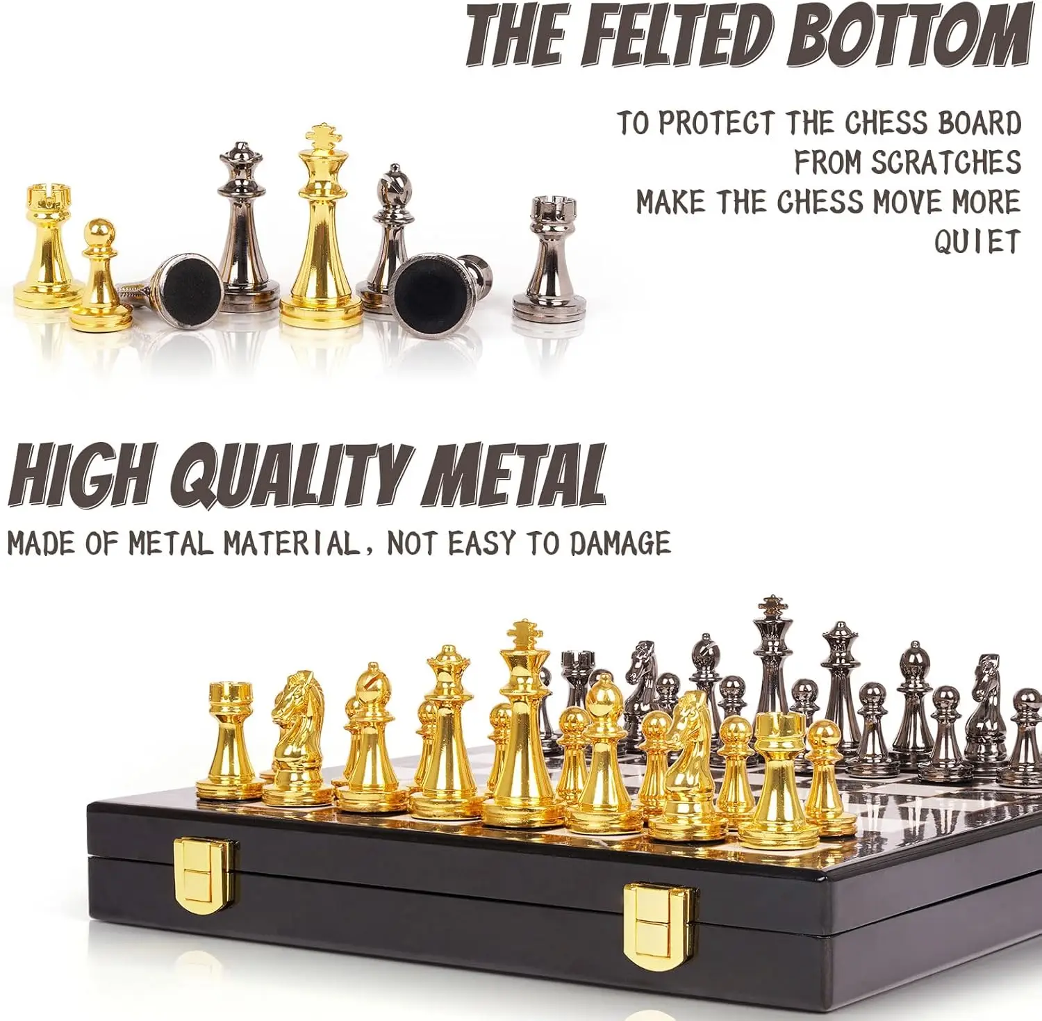 مجموعة شطرنج معدنية مع لوح رخامي وقطع سبائك الزنك - صديقة للسفر، ملكات إضافية - للبالغين واللعبين #4