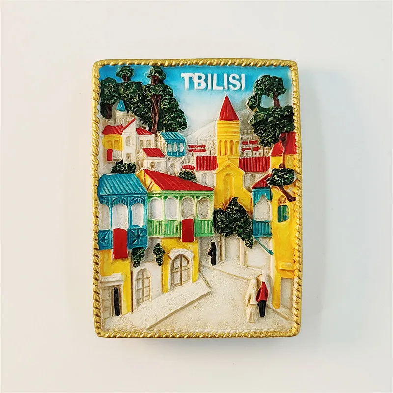 Creative tourist souvenirs, 3D painted decorative refrigerator magnets, made of resin, for Tbilisi, the capital of Georgia.