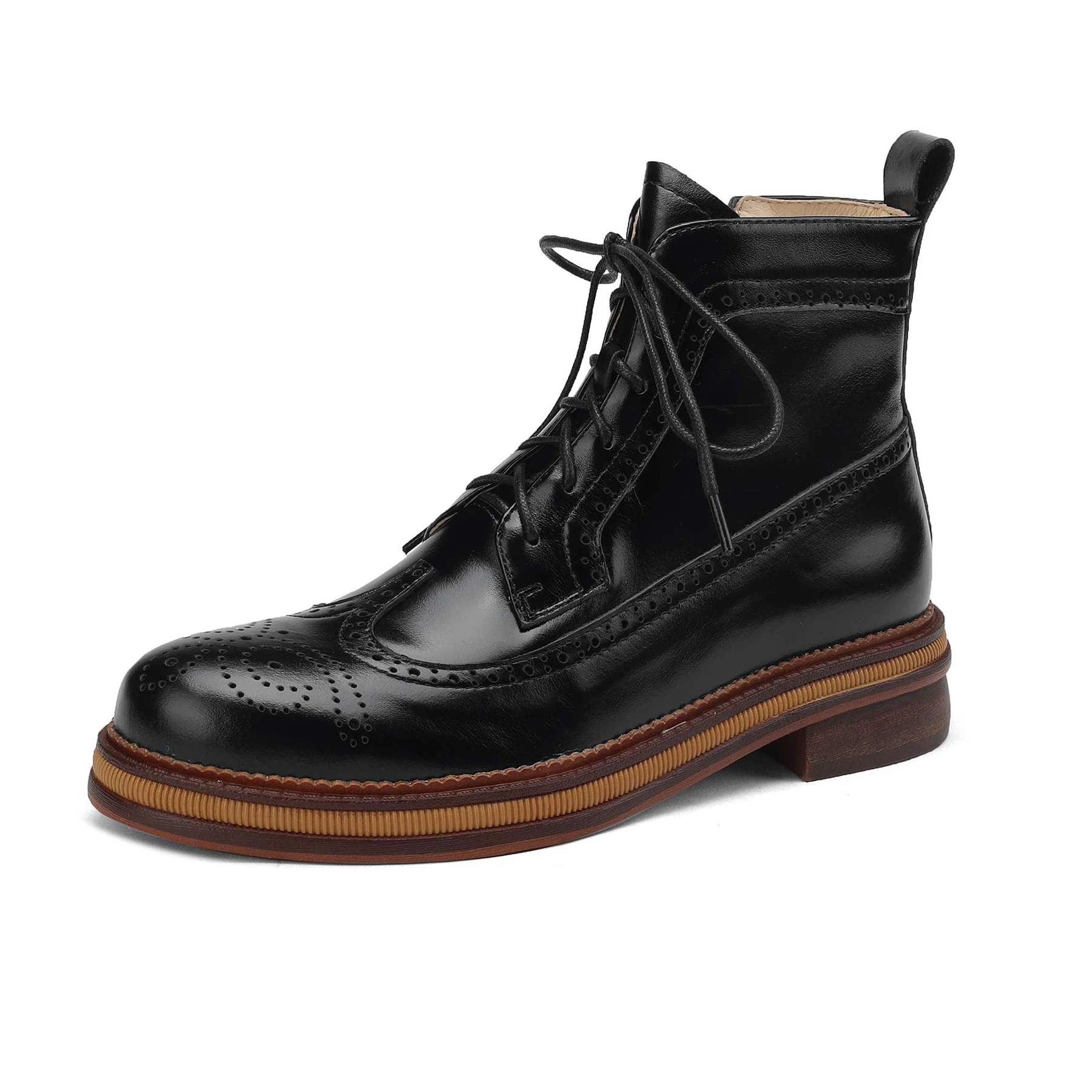 2027 Cow Skin Round Toe Punch Med Heels Zipper Modern Boots Warm Winter Oxford Shoes Dating Concise Casual Chelsea Ankle Boots