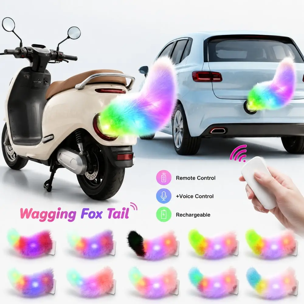 Colorful Lights Remote Control Electric Car Tail Fluffy Realistic Bicycle Wagging Moving Tail Self-adhesive Rechargeable