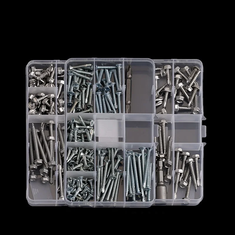 M4.2~M6.3 304 /410 Stainless Steel / Zinc Plated Phillips Flat Countersunk Round Hex Head Self Tapping Drilling Tail Screws Set