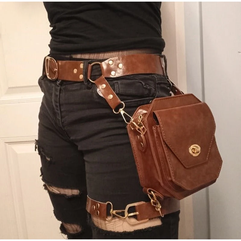 Hüfttasche, verstellbar, Beintasche für Damen, Retro Mittelalterliche Ritter Biker Seitentasche, Gothic Streetwear Motorrad Biker Geldbörse – Detail 11