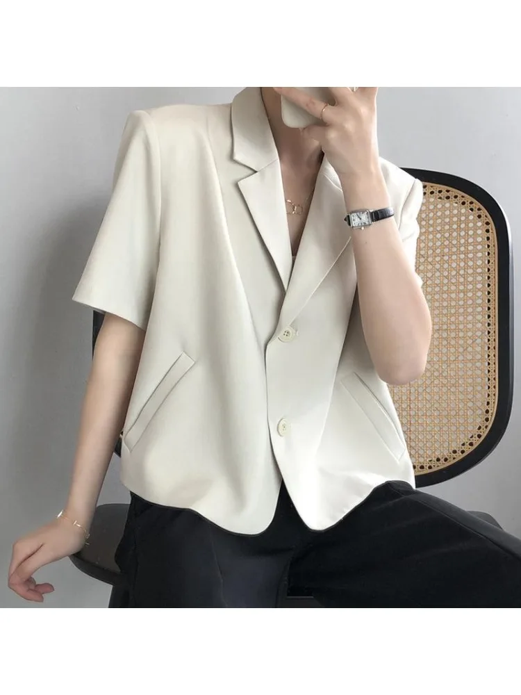 2025 Women's Thin Colorful Blazer Summer Slim Fit Short Sleeve Open Stitch Office Coat Tops Korean Ladies Fashion Outwear JH209