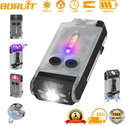 BORUiT V30 UV EDC LED Flashlight Multifunctional Keychain Light Type-C Rechargeable with Beep Power Bank Camping Pocket Lantern