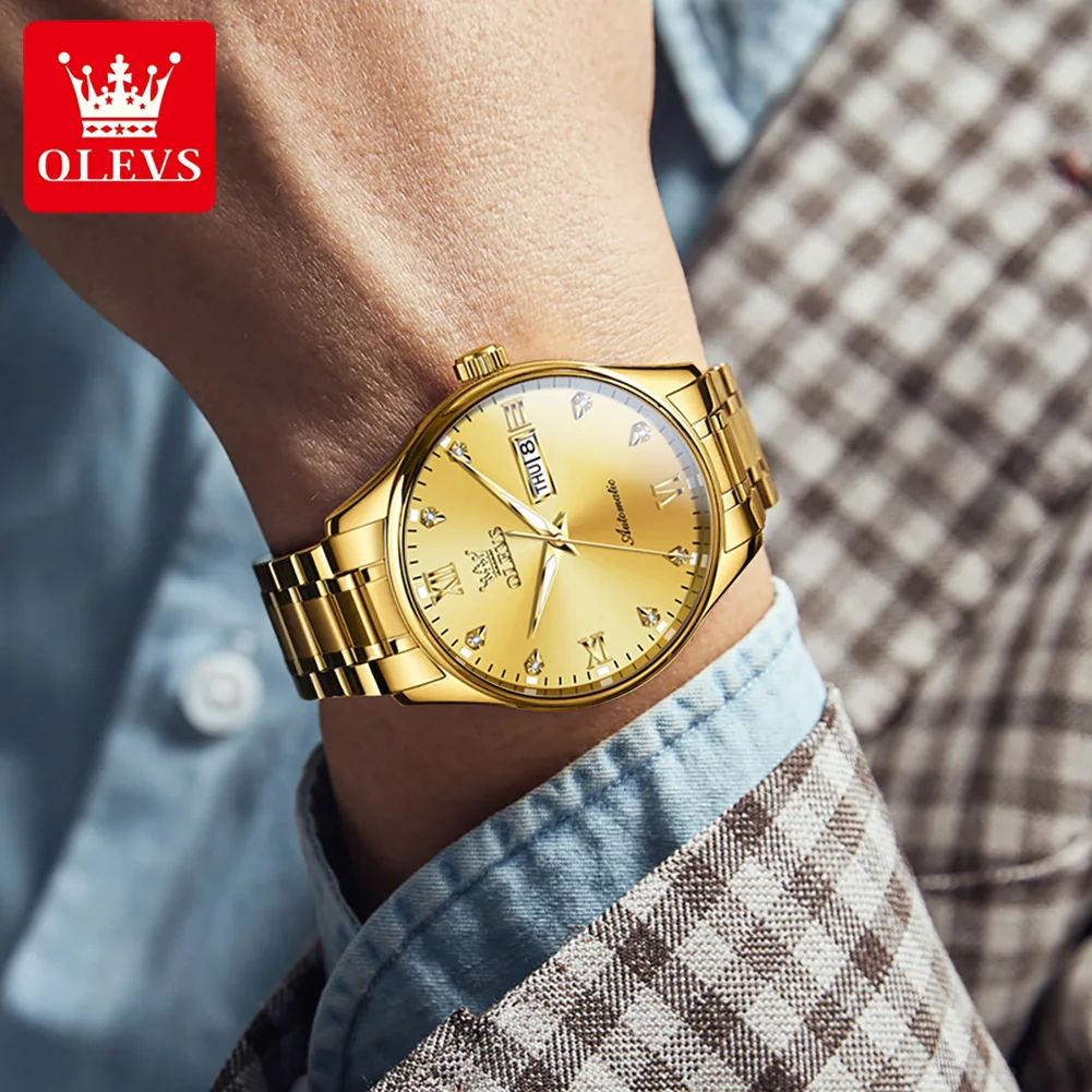 Imagem -04 - Olevs-relógio Mecânico Masculino Calendário Duplo Impermeável Luminoso Relógio de Mão Moda Relógios de Luxo 41 mm Dial 9955 Novo