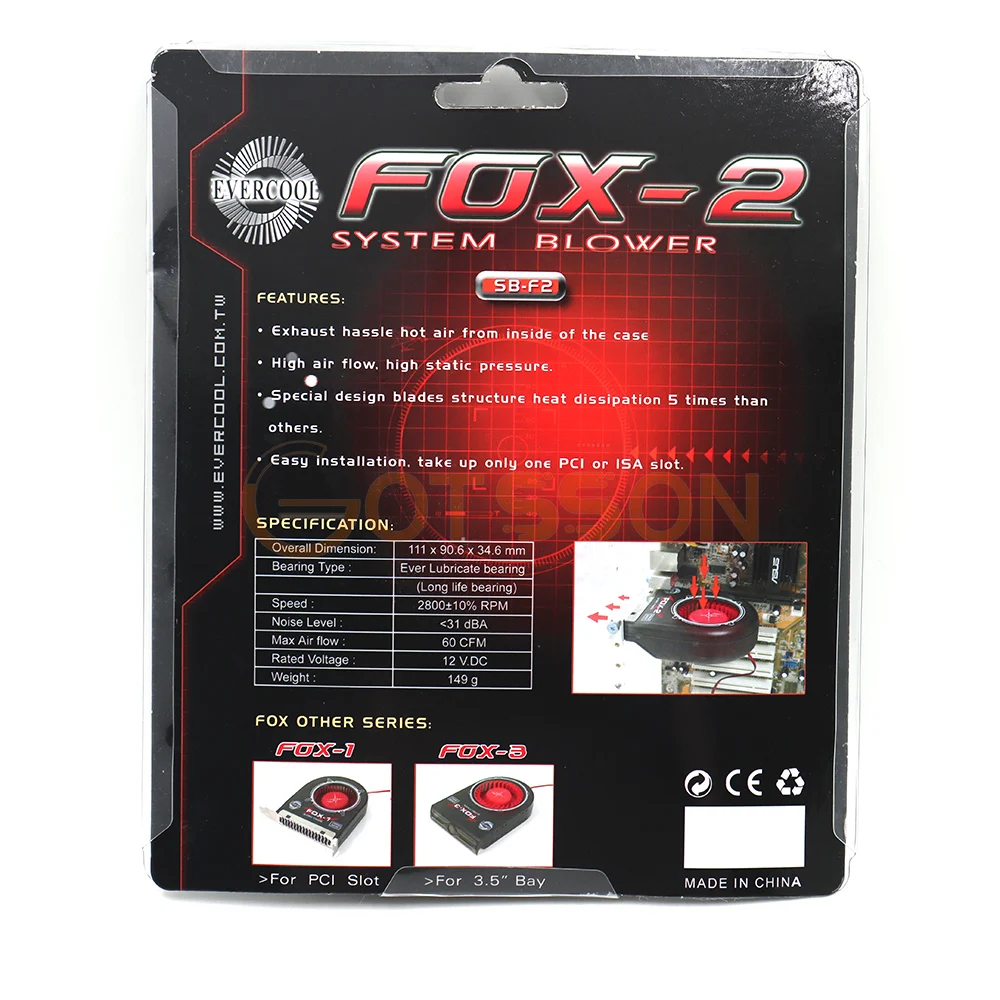 FOX-2 buah sarung sasis komputer PCI, peniup Radiator kipas pendingin PCI wastafel panas 2200RPM 2Pin IDE Molex Power