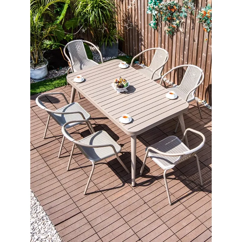 

Outdoor tables and chairs courtyard outdoor waterproof aluminum alloy dining table balcony outdoor coffee shop with wrought