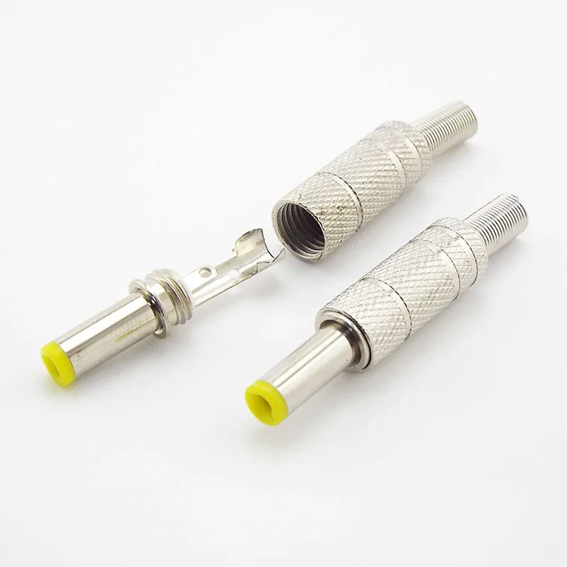 DAYA DC 14mm logam perak 5.5mm x 2.1mm konektor solder adaptor Jack jantan konektor solder dengan kepala kuning perbaikan daya 5.5 2.1 E1