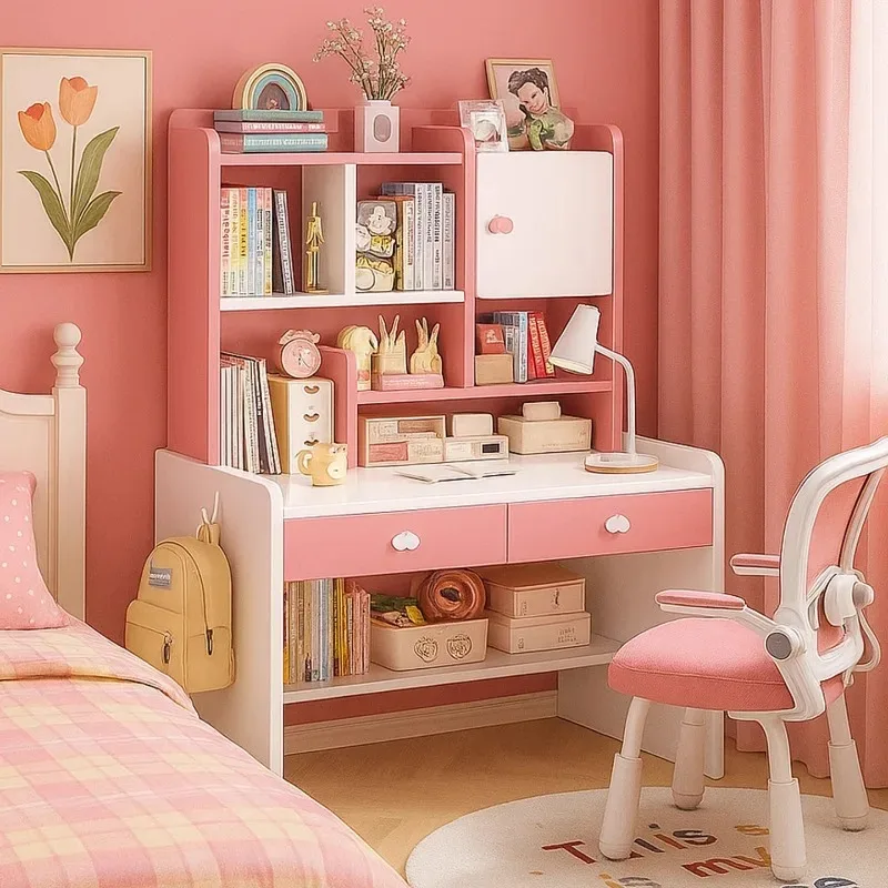 Desk bookshelf integrated table primary school junior high school students household liftable learning writing table