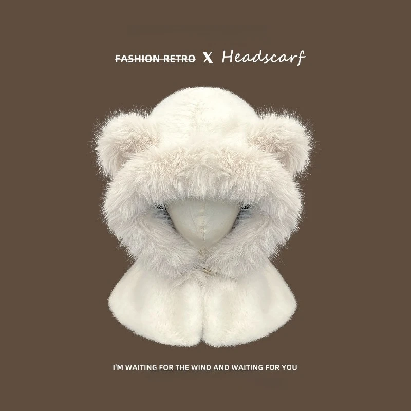 

Милые плюшевые пуловеры с маленькими медвежьими ушками для женщин, зимние теплые и толстые морозостойкие шапочки для защиты ушей, шапочки Skullies для верховой езды