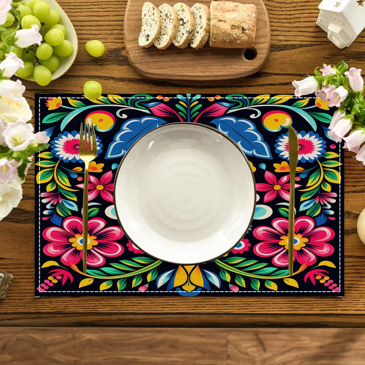 Mexican Floral Placemats Set of 4 Dia De Los Muertos Cinco De Mayo Party Place Mats for Home Kitchen Dining Table Decoration