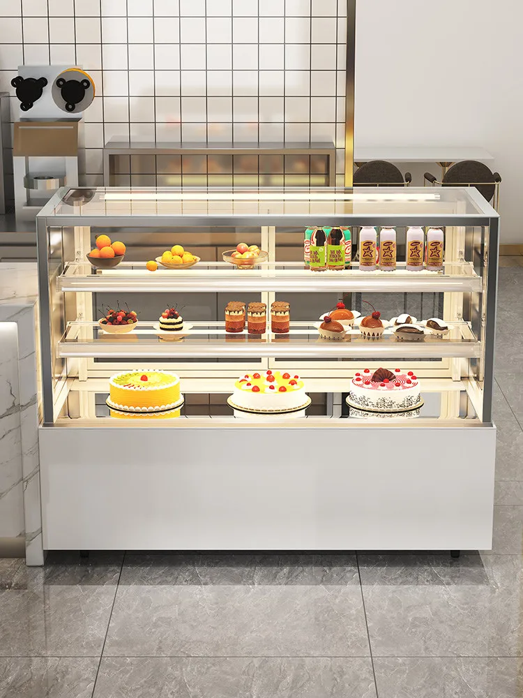 Bubble tea shop, fruit refrigerated display case, coffee shop, dessert cake display, counter type, small convenience store