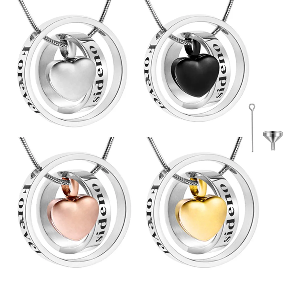 حلقة مزدوجة جرة الحرق رماد قلادة لا أطول من جانبي ، إلى الأبد في قلبي منحوتة المنجد قلادة تذكارية مقاومة للماء #1