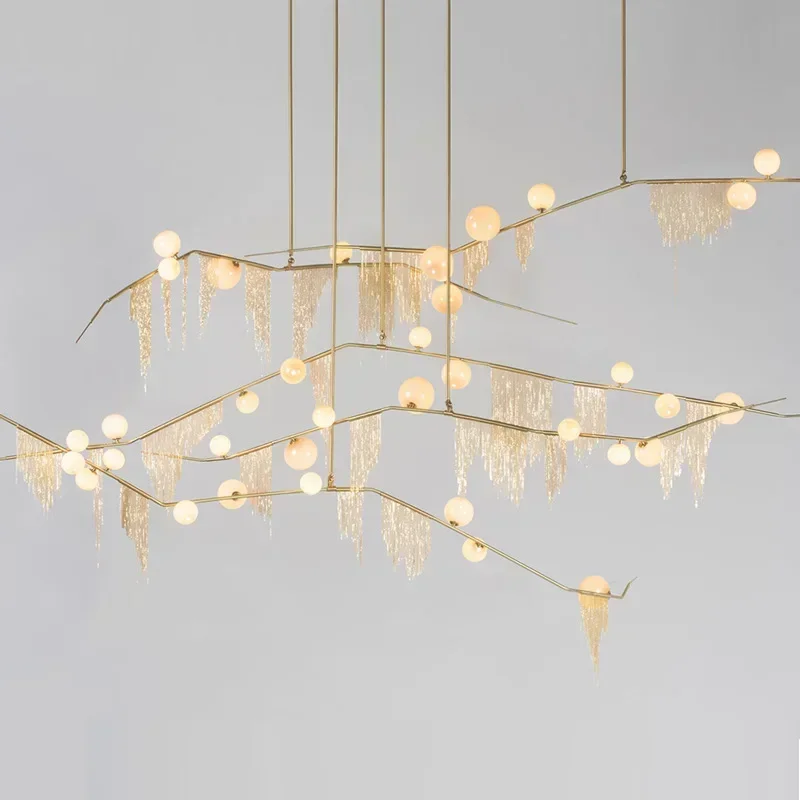 

Gold Tassel Designer G9 LED Glass Pendant Chandelier Living Room Rod Hanging Lighting Fixture Home Decor