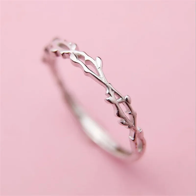 Women's 925 Sterling Silver Twig Thorn Leaf Opening Ring