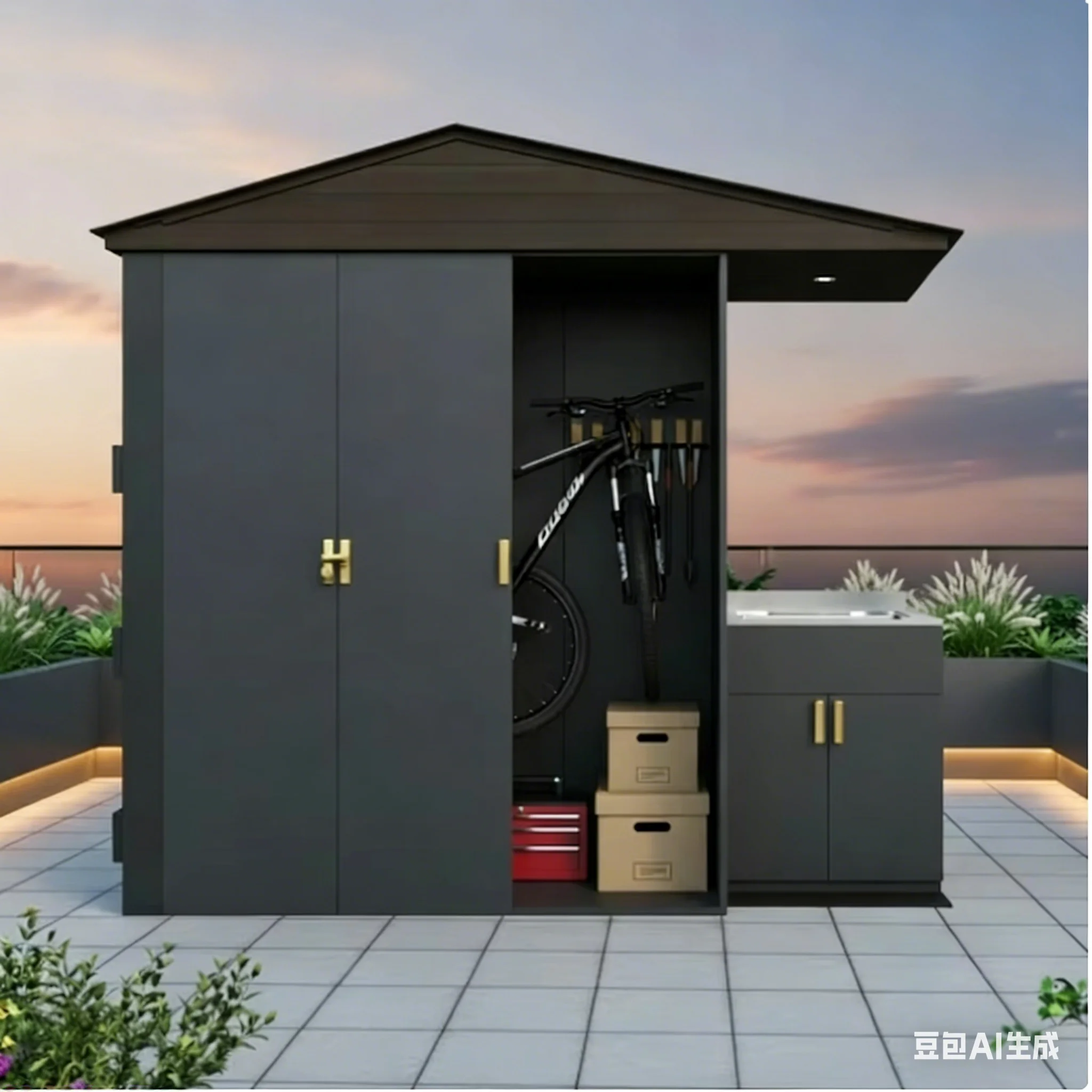 New Arrival Durable 304SS Outdoor Storage Sheds Heavy -Duty Garden Tool House With Lockable Door Outdoor Furniture Customized