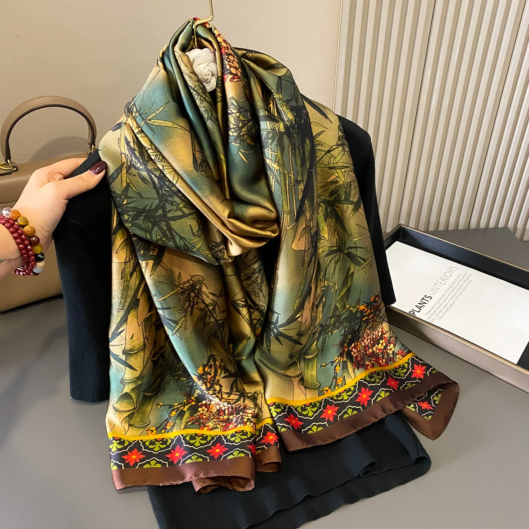 180*90cm Luxury Brand Women Summer Silk Scarves Shawls Lady Wraps Soft Female Geometry Beach Stole Bandanna Foulard Muffler