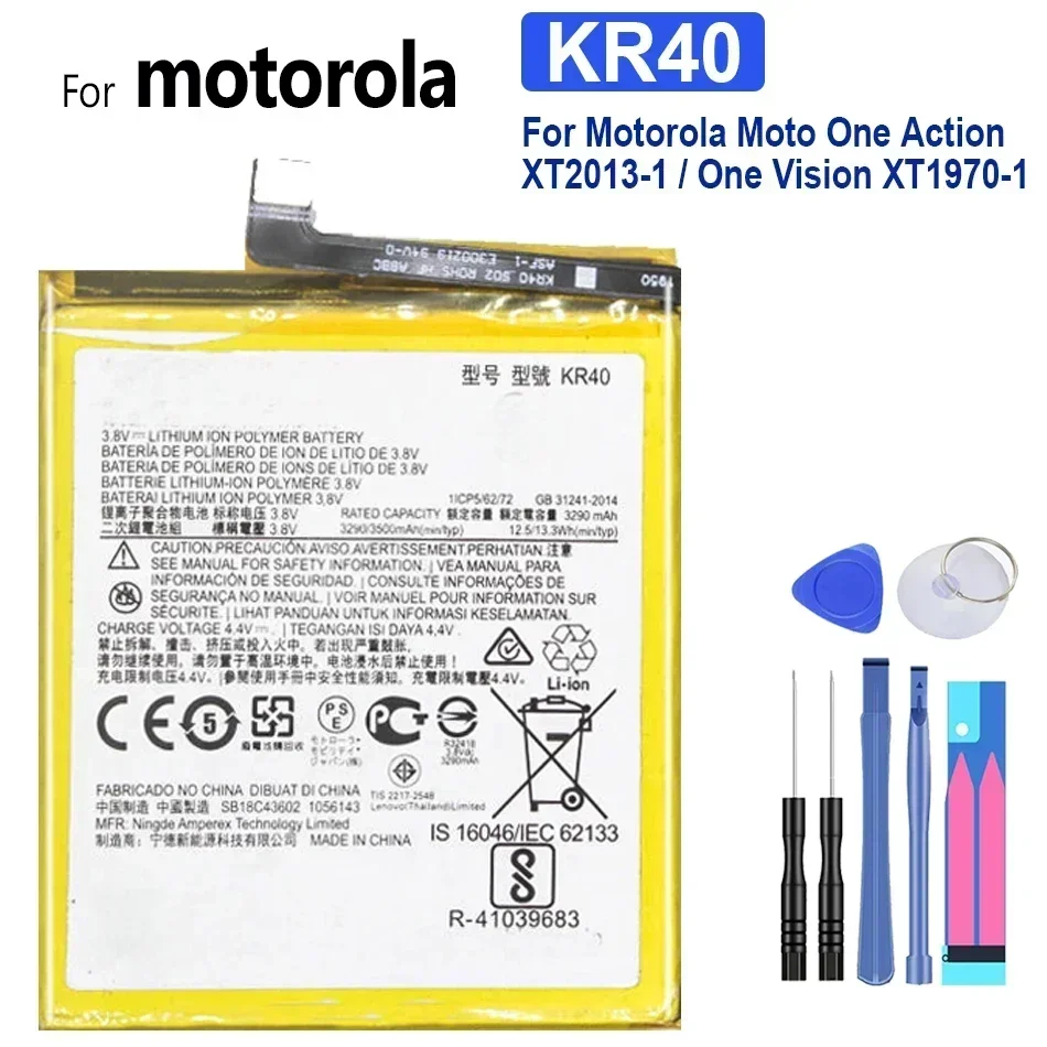 New KR40 Battery 3500mAh For Motorola Moto One Action XT2013-1 / One Vision XT1970-1 Mobile Phone Bateria + Tools